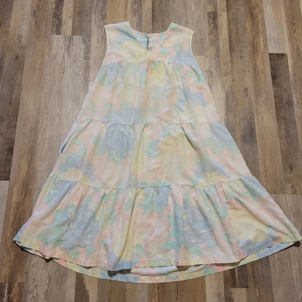 Vintage At Home Wear Women's Pink Floral Summer Dress Sleeveless House Coat